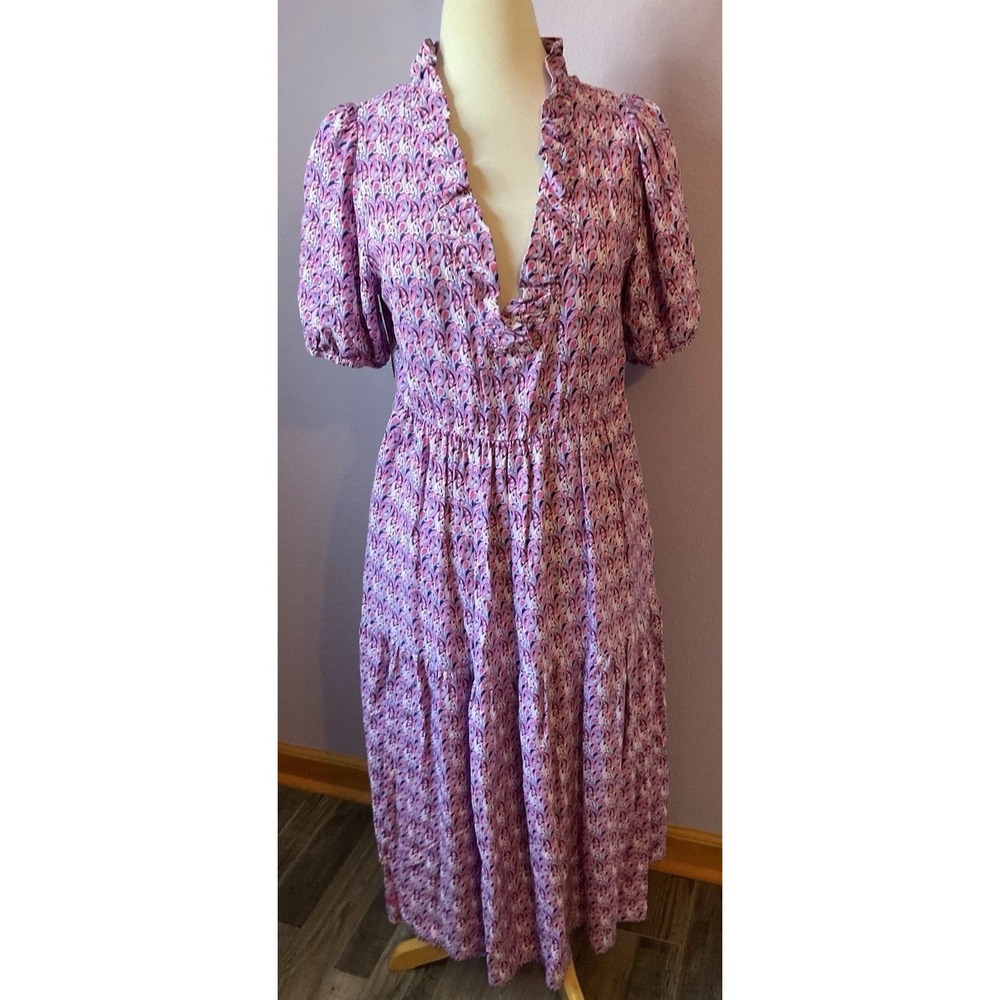Simply Southern Pink Navy Paisley Midi Dress Size Small Romantic Prairie Ruffle